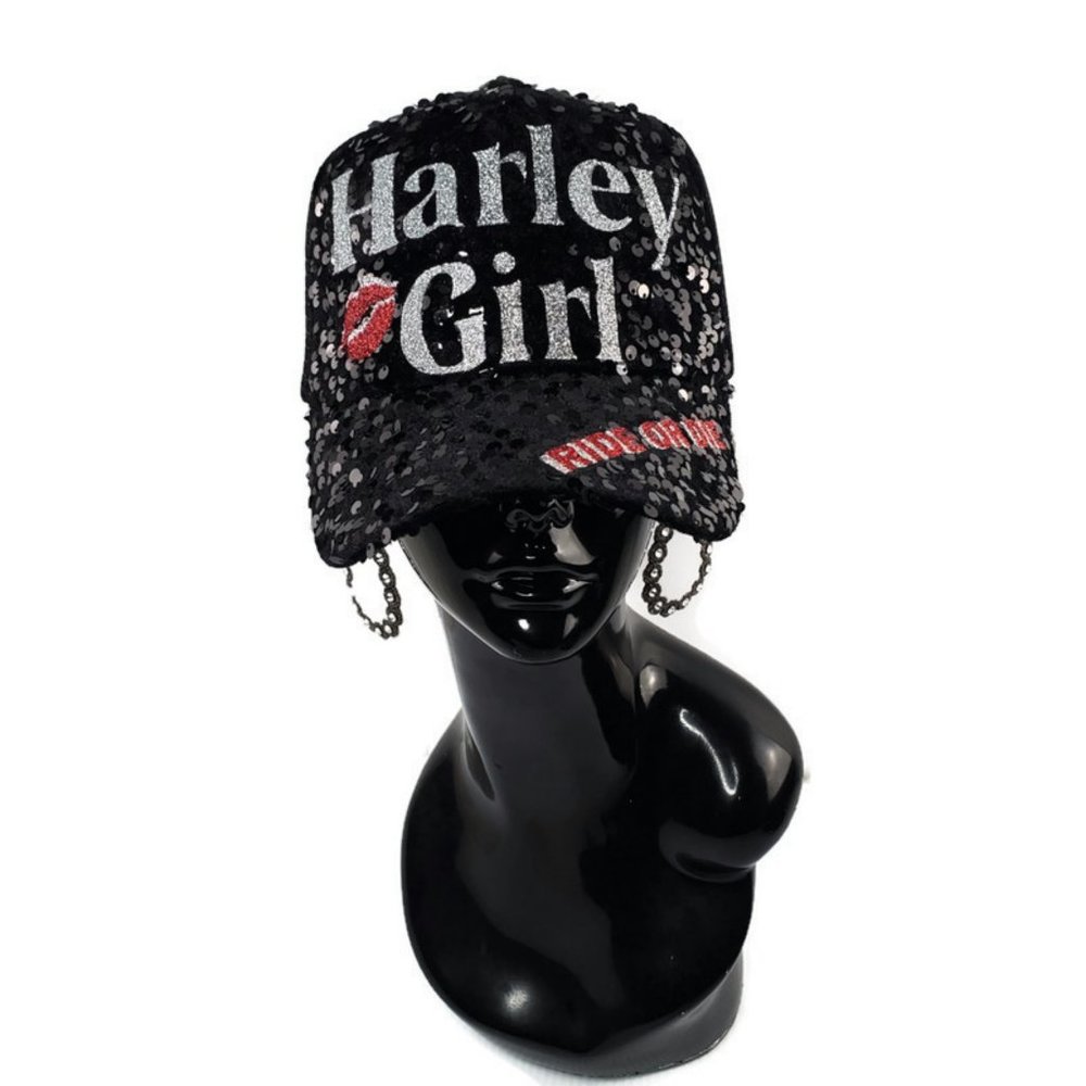 Harley Girl Ride or Die Sequin Cap with Shiny Glitter.